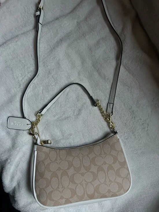 Coach Small Signature Canvas Shoulder Bag in Khaki and Chalk - Picture 2 of 2